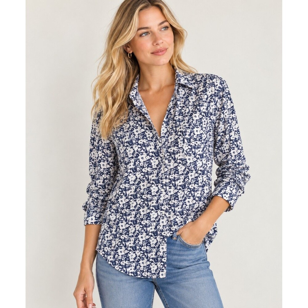 Grayson By Frank & Eileen The Hero Button Down Shirt L Blue White Daisy Floral